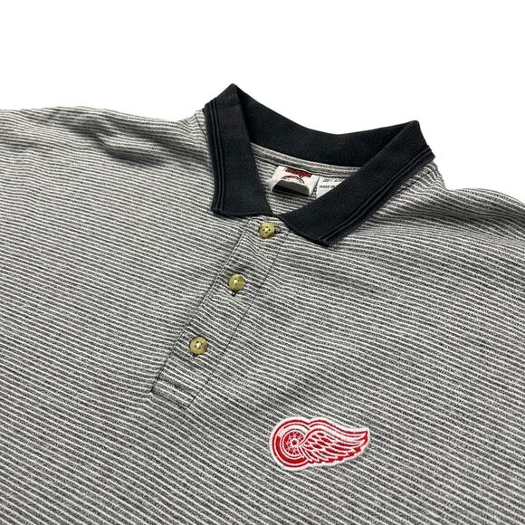 Vintage Detroit Redwings Polo Shirt Men's 2XL XXL Gray Striped 1990s Sportswear - Picture 5 of 5